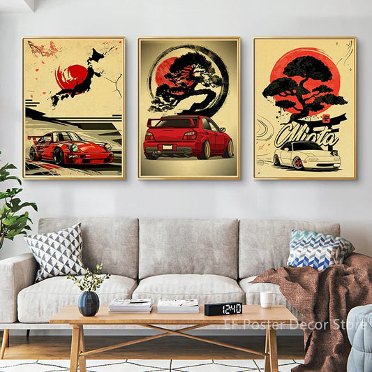 Japanese Cars Samurai Painting